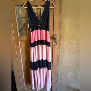 Black and Coral Pink & blush Colorblock Maxi Dress size 44 or Medium BNWT!!